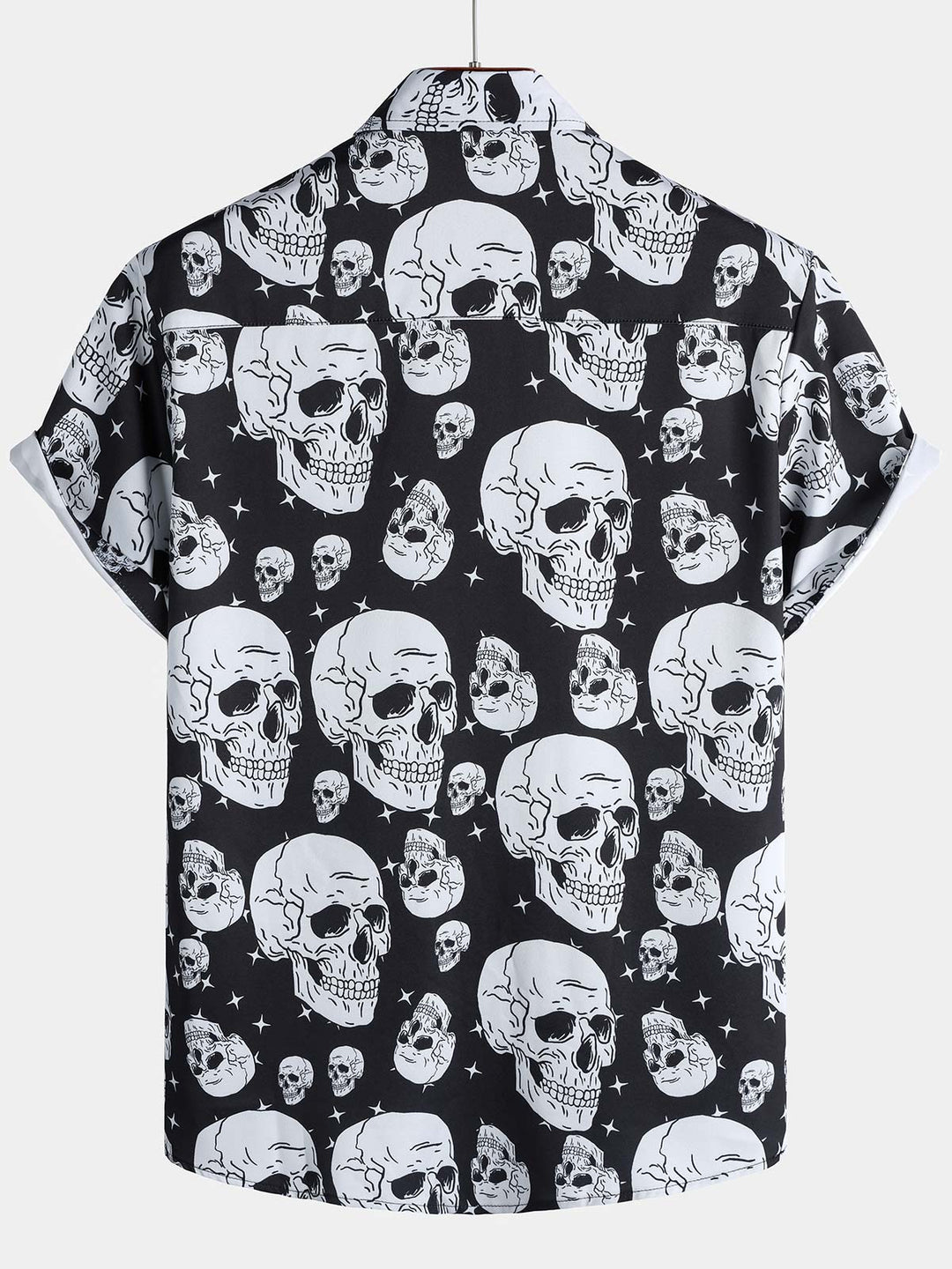 Chemise boutonnée à manches courtes pour homme avec motif tête de mort et motif punk rock