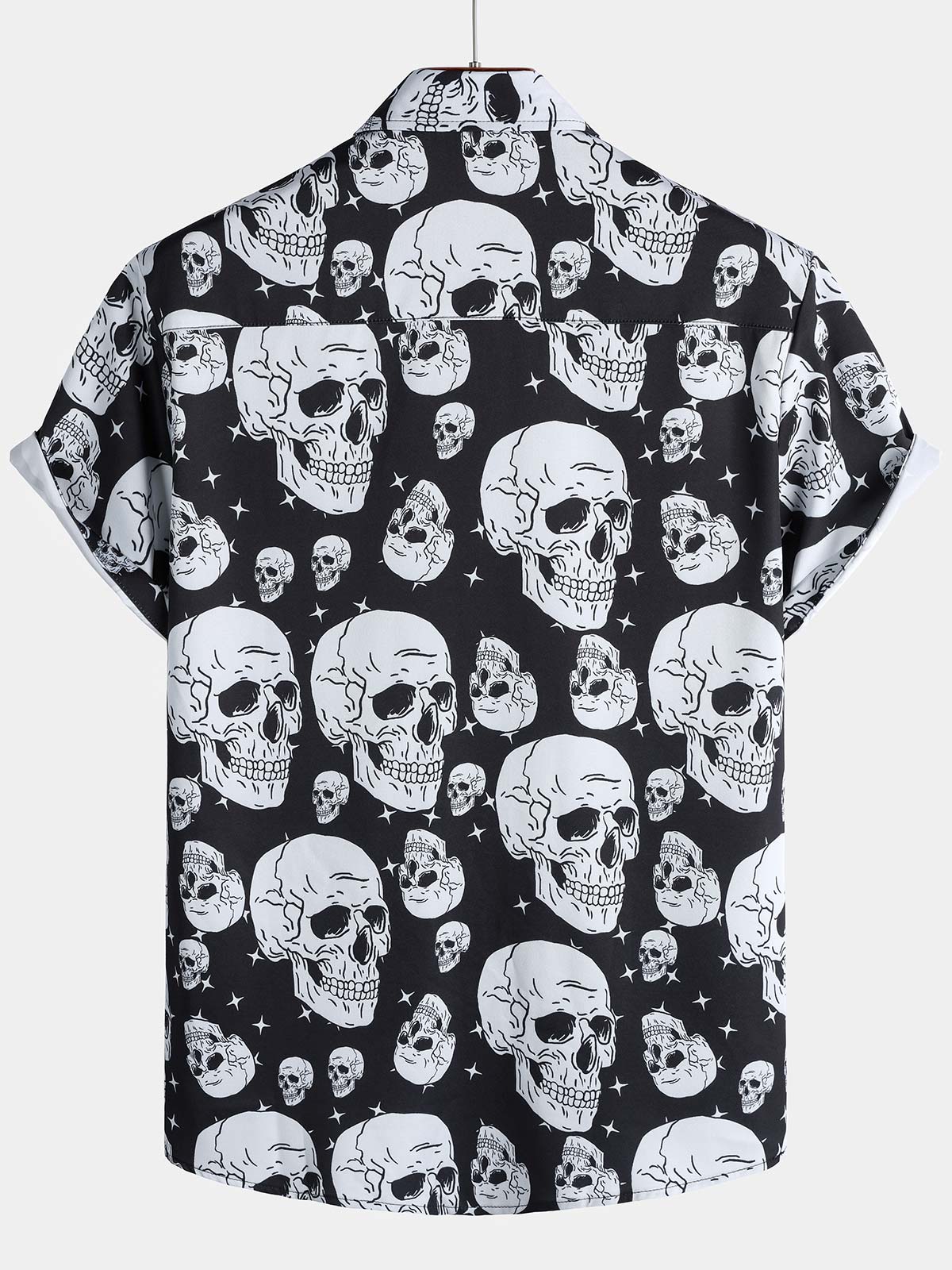 Chemise boutonnée à manches courtes pour homme avec motif tête de mort et motif punk rock