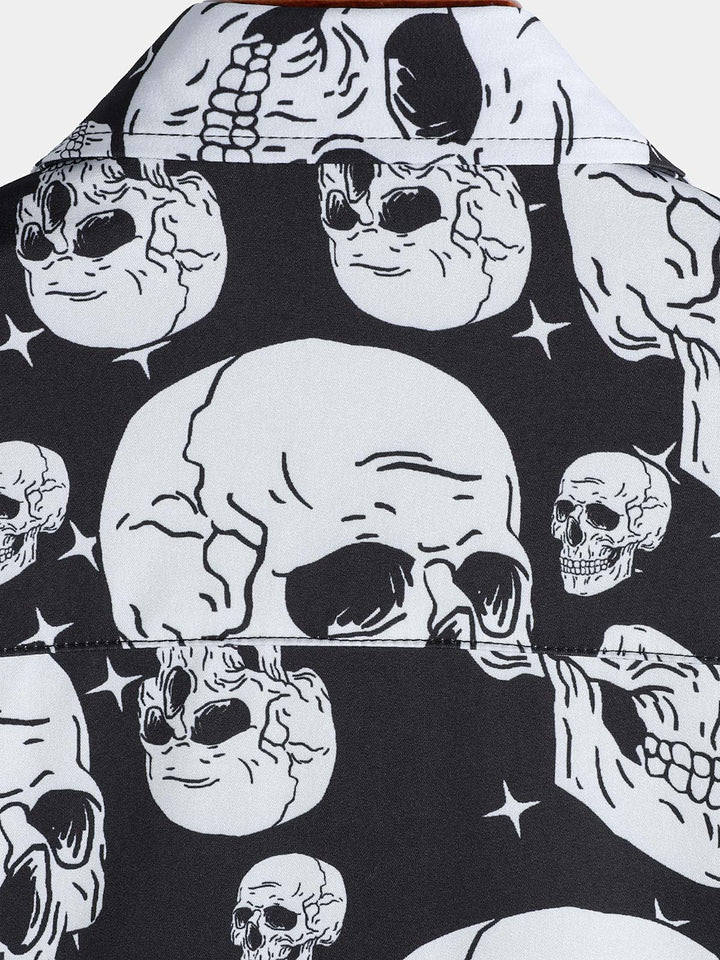 Chemise boutonnée à manches courtes pour homme avec motif tête de mort et motif punk rock