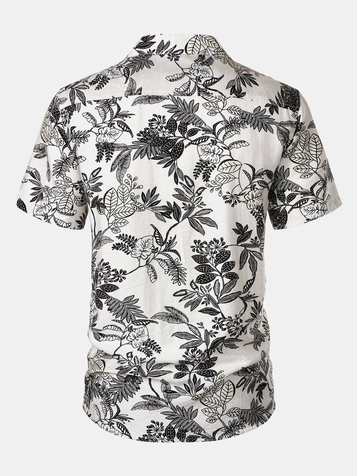 Chemise Hawaïenne Homme Blanche à Imprimé Feuilles Tropicales Décontractée
