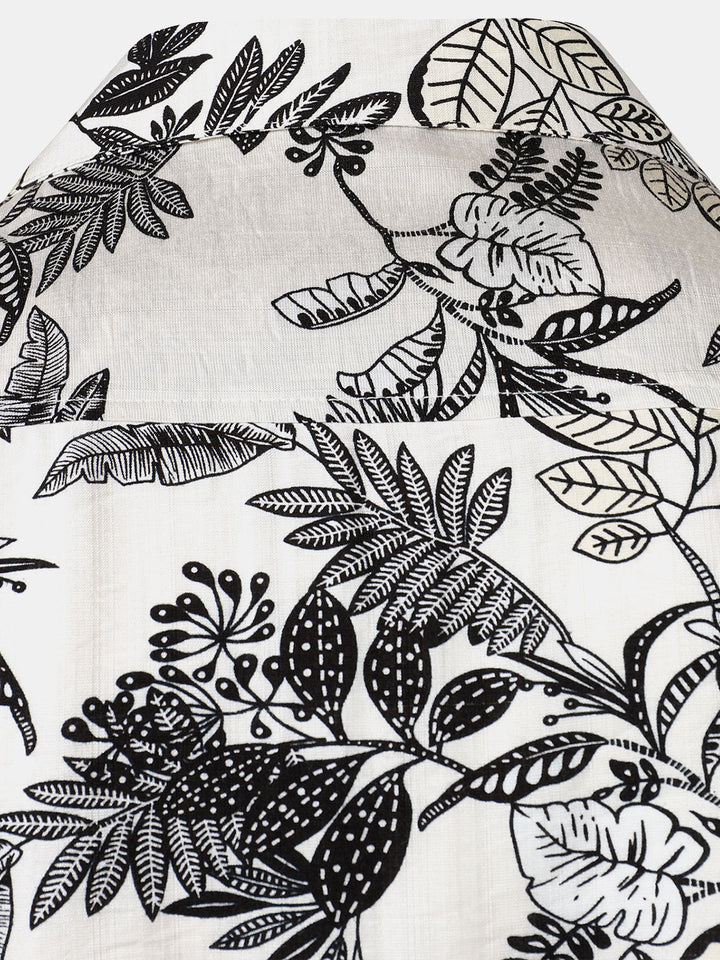 Chemise Hawaïenne Homme Blanche à Imprimé Feuilles Tropicales Décontractée