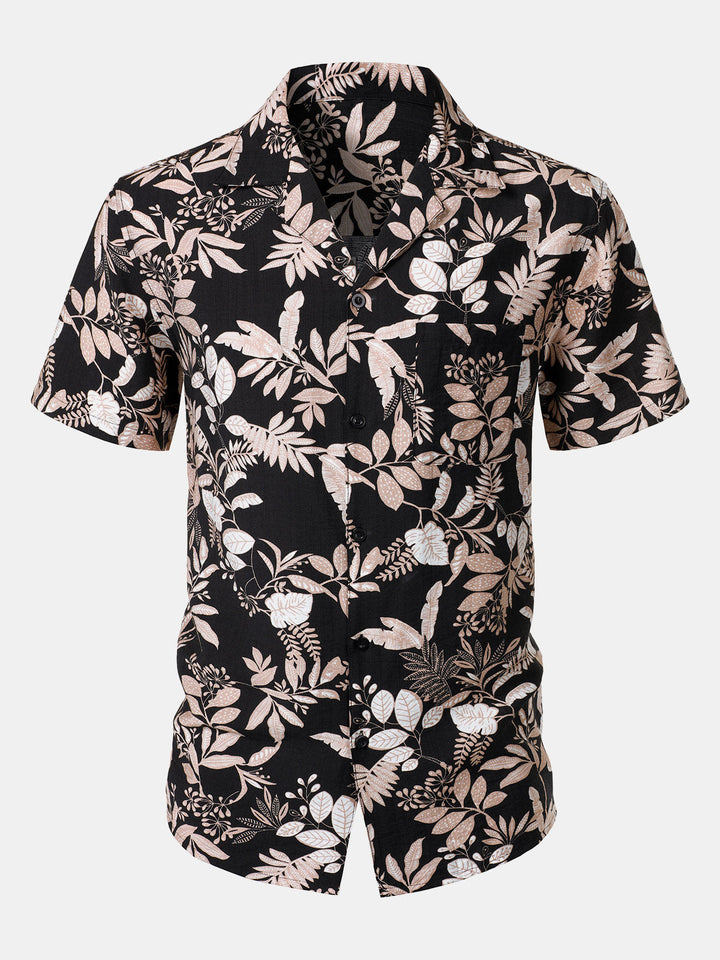 Chemise Homme Manches Courtes Plage Été à Imprimé Feuilles Tropicales