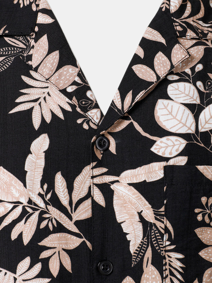 Chemise Homme Manches Courtes Plage Été à Imprimé Feuilles Tropicales