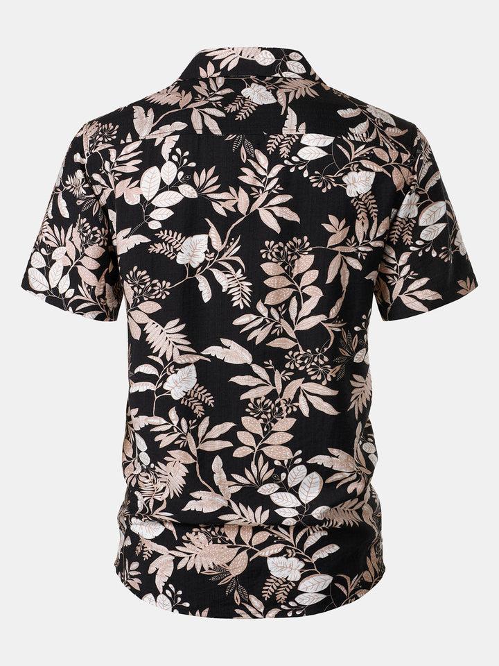 Chemise Homme Manches Courtes Plage Été à Imprimé Feuilles Tropicales