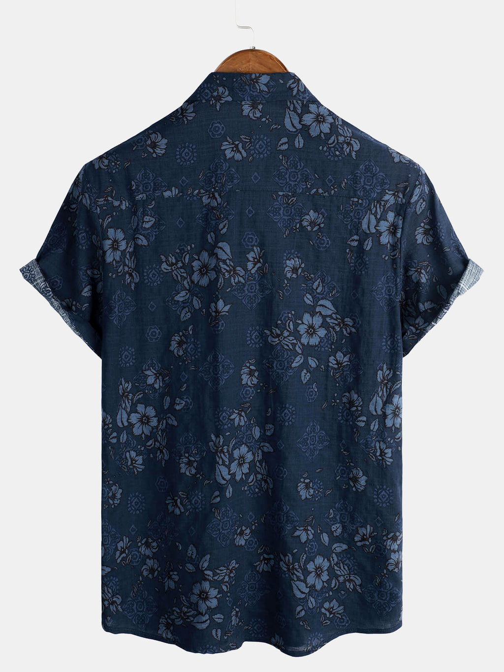 Chemise vintage hawaïenne à fleurs en coton bleu pour hommes