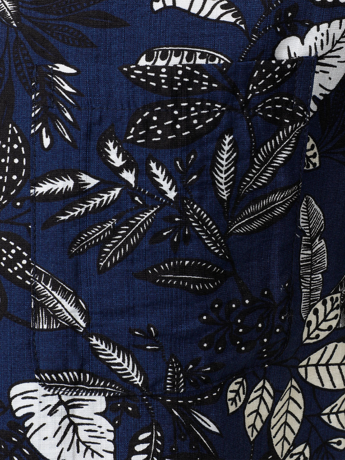 Chemise Hawaïenne Homme Bleu Marine à Imprimé Feuilles Tropicales Décontractée