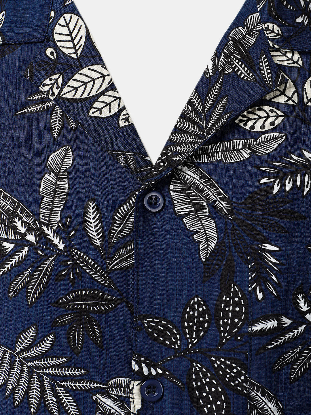 Chemise Hawaïenne Homme Bleu Marine à Imprimé Feuilles Tropicales Décontractée
