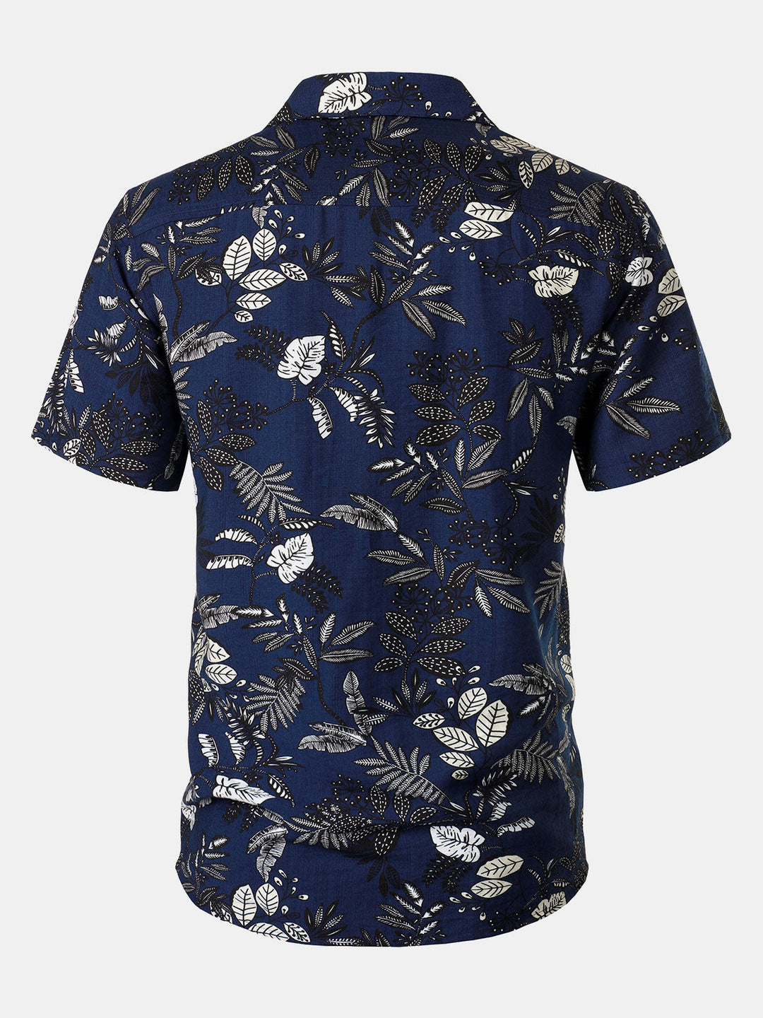 Chemise Hawaïenne Homme Bleu Marine à Imprimé Feuilles Tropicales Décontractée