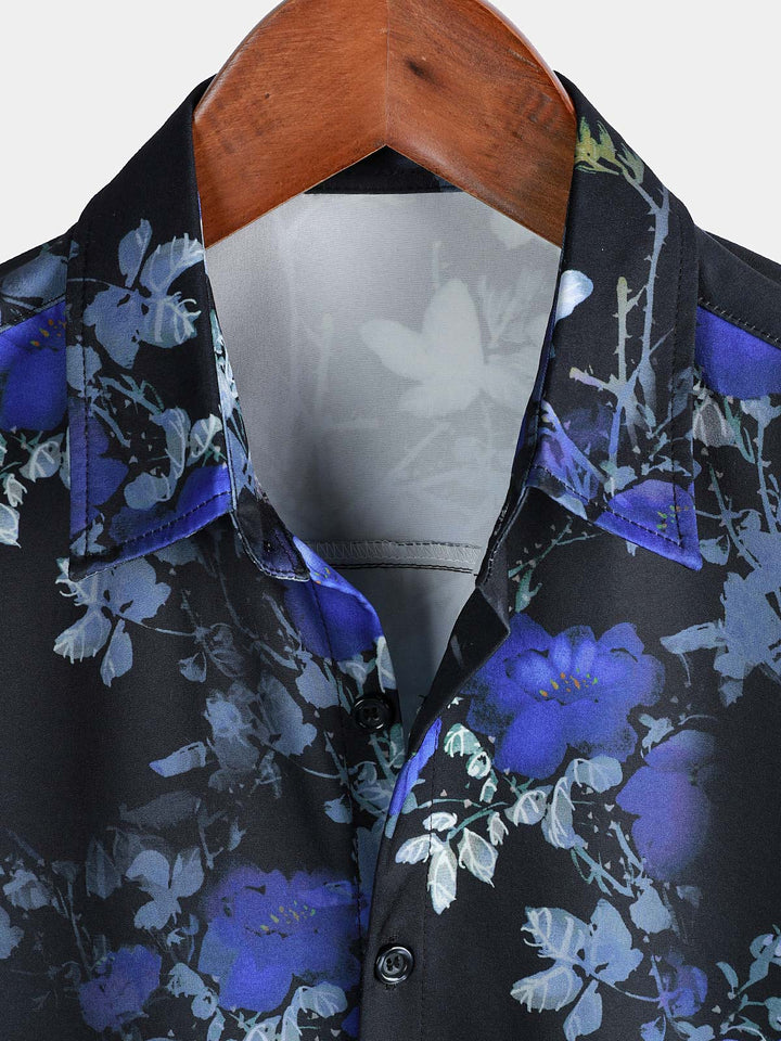 Chemise à manches courtes à imprimé floral hawaïen Blue Rose pour homme