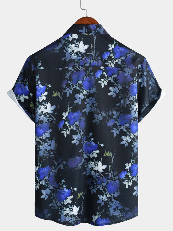 Chemise à manches courtes à imprimé floral hawaïen Blue Rose pour homme