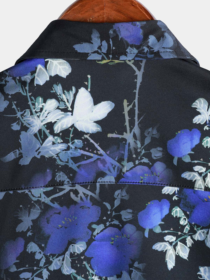 Chemise à manches courtes à imprimé floral hawaïen Blue Rose pour homme