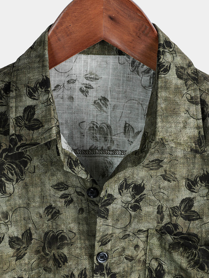 Chemise de villégiature à manches courtes et poches à imprimé floral pour homme