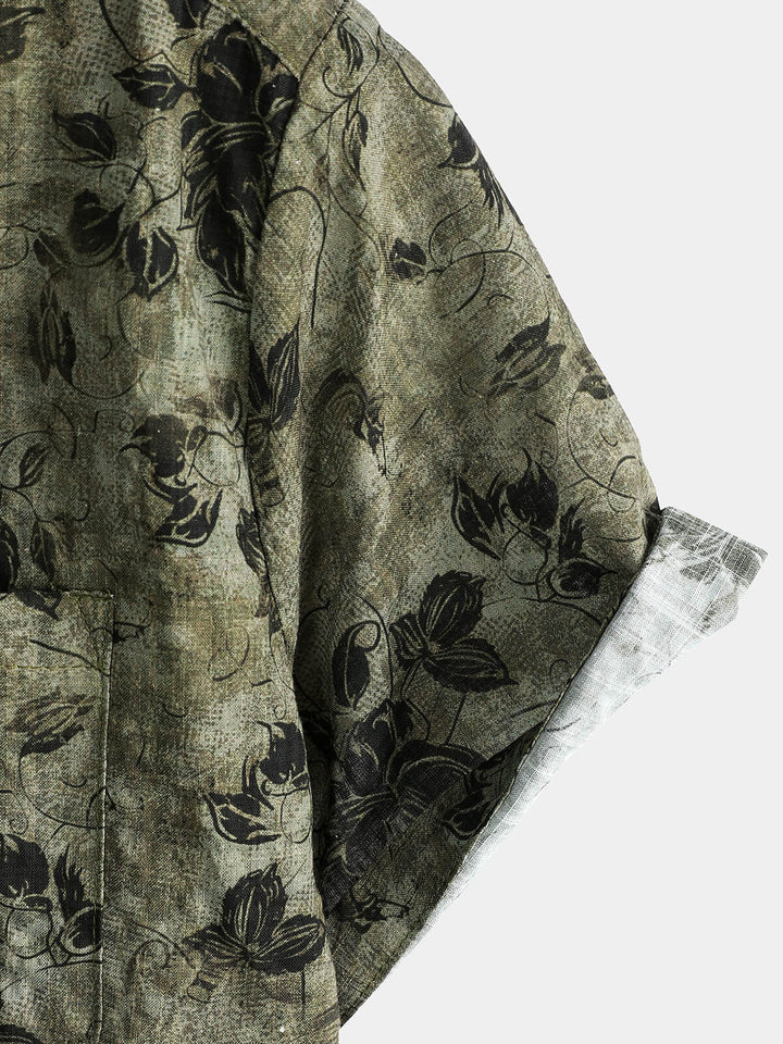 Chemise de villégiature à manches courtes et poches à imprimé floral pour homme