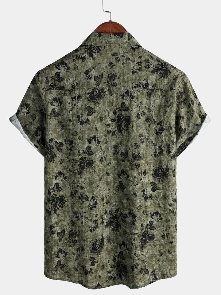 Chemise de villégiature à manches courtes et poches à imprimé floral pour homme