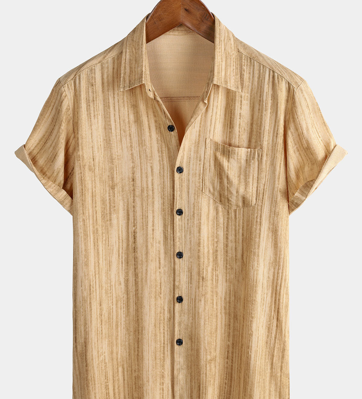 Men's Breathable Pocket Black Striped Short-Sleeve Shirt