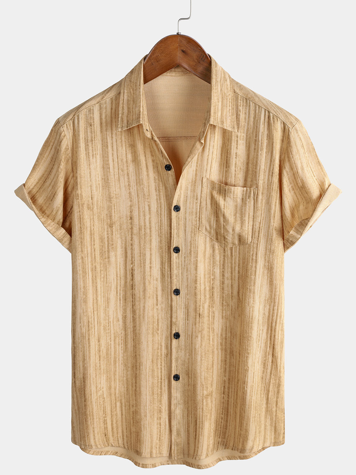 Chemise à Manches Courtes à Rayures Noires pour Homme avec Poche Respirante