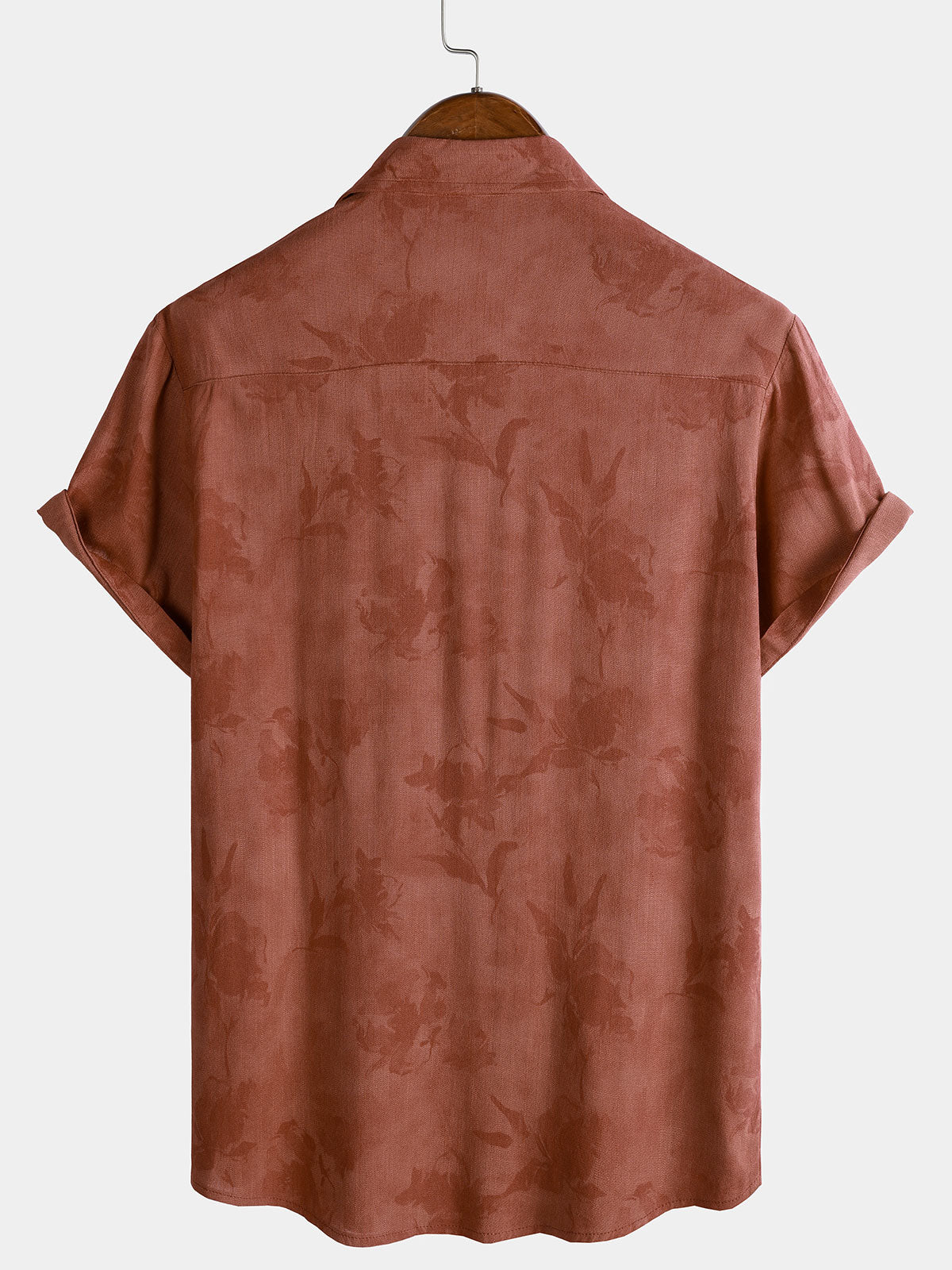 Chemise de vacances respirante à manches courtes pour homme, motif floral vintage marron