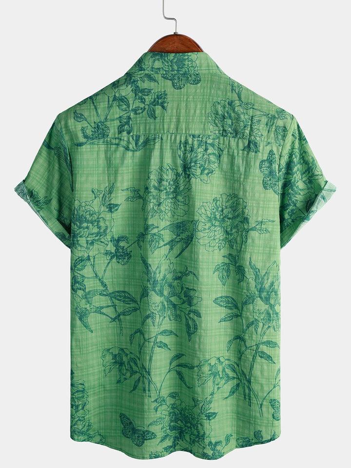 Chemise hawaïenne respirante à manches courtes et imprimé floral pour homme