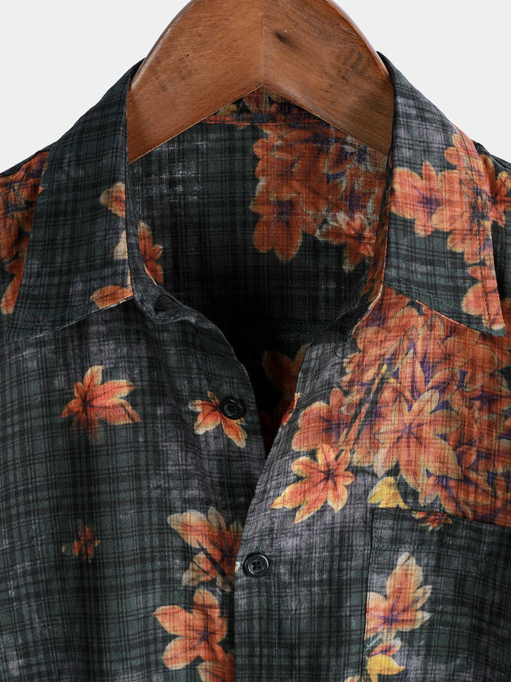 Chemise hawaïenne respirante à manches courtes et imprimé feuilles pour homme
