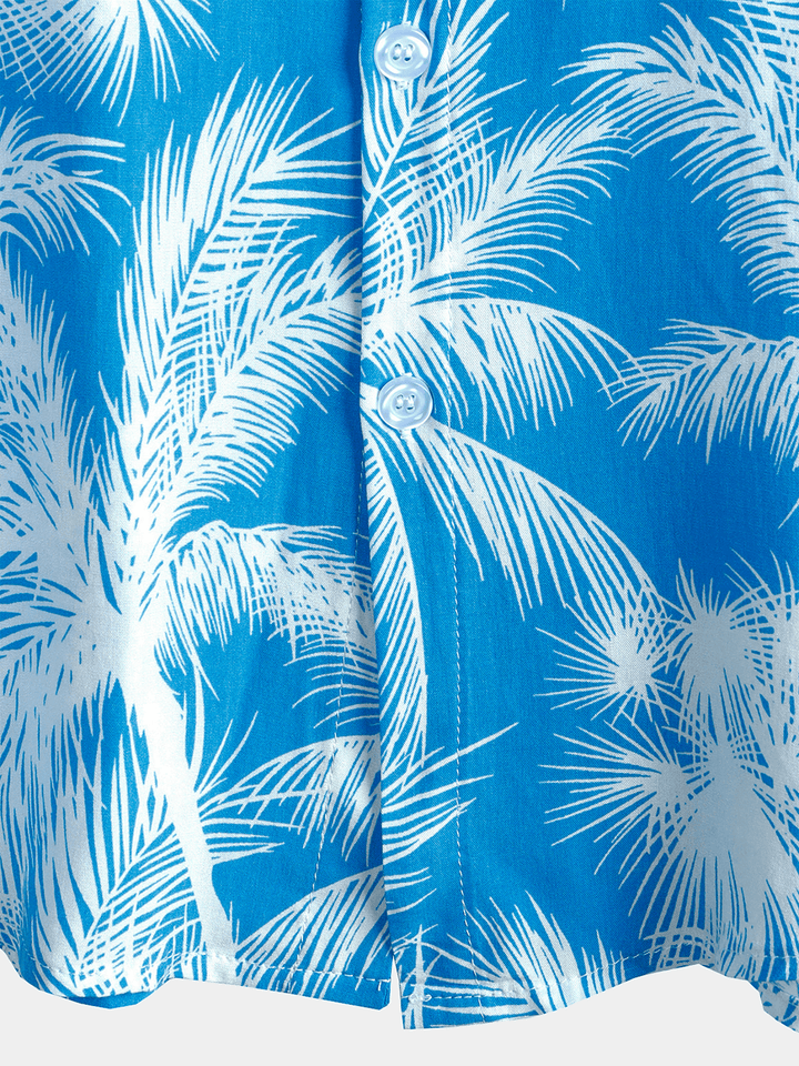 Chemise homme manches courtes imprimé tropical bleu style plage