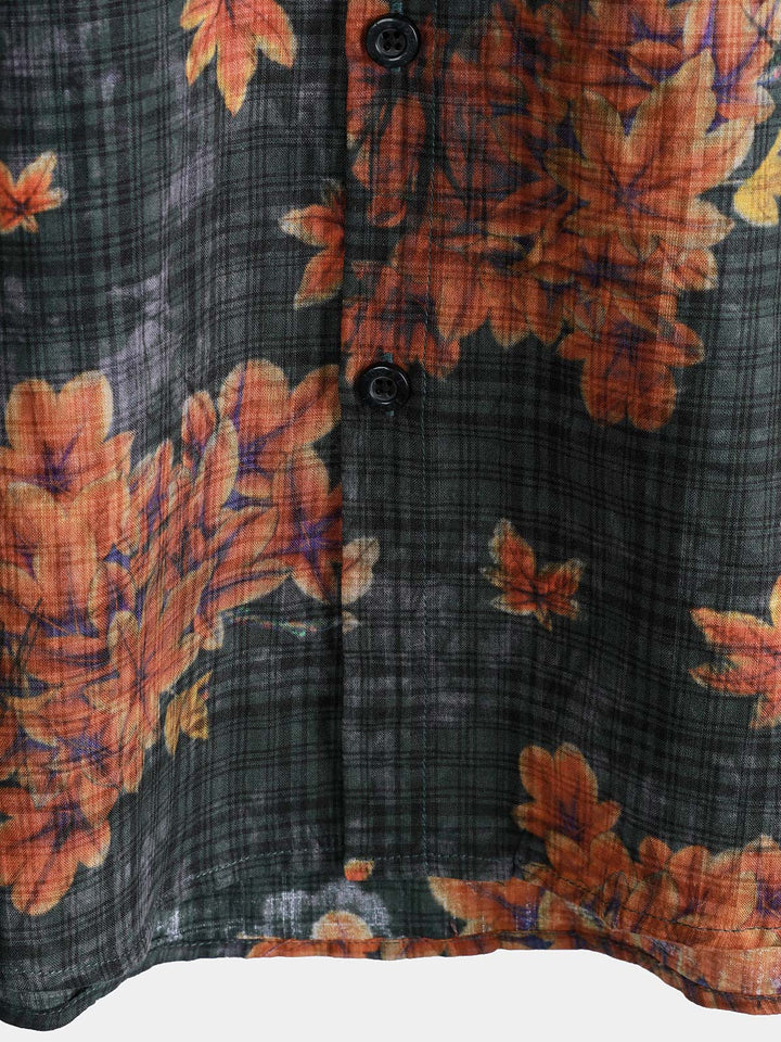 Chemise hawaïenne respirante à manches courtes et imprimé feuilles pour homme