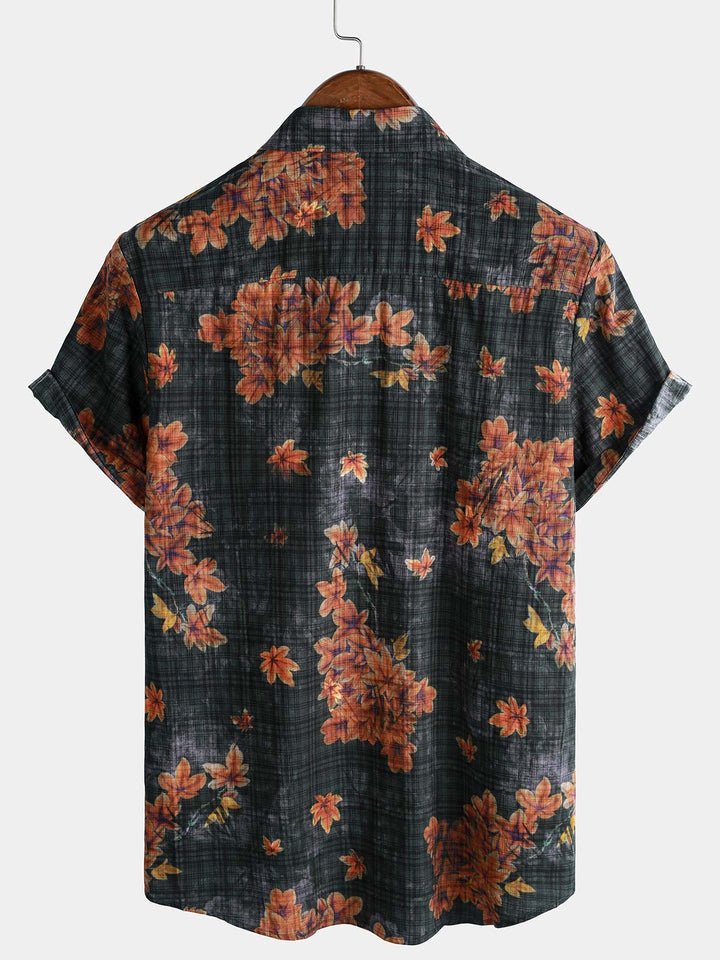 Chemise hawaïenne respirante à manches courtes et imprimé feuilles pour homme