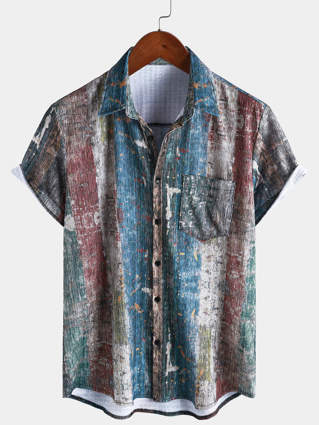 Chemise d'été à manches courtes et poches rétro pour homme