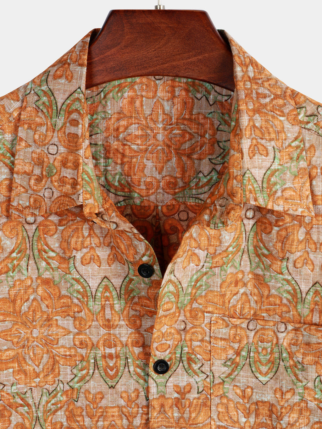 Chemise à manches courtes pour hommes, rétro, décontractée, boutonnée, poche, plage, Vintage, Orange