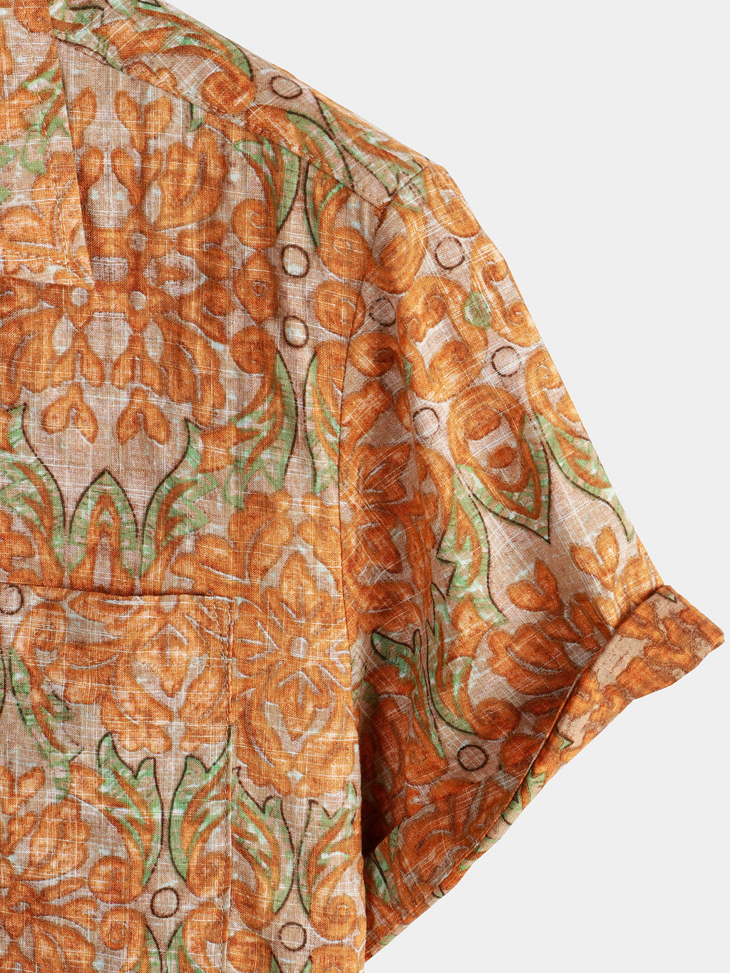 Chemise à manches courtes pour hommes, rétro, décontractée, boutonnée, poche, plage, Vintage, Orange