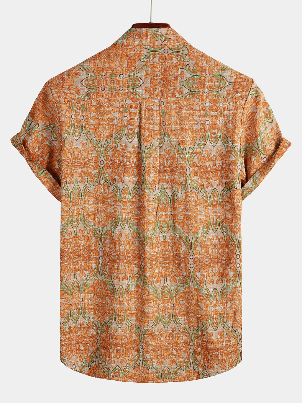 Chemise à manches courtes pour hommes, rétro, décontractée, boutonnée, poche, plage, Vintage, Orange
