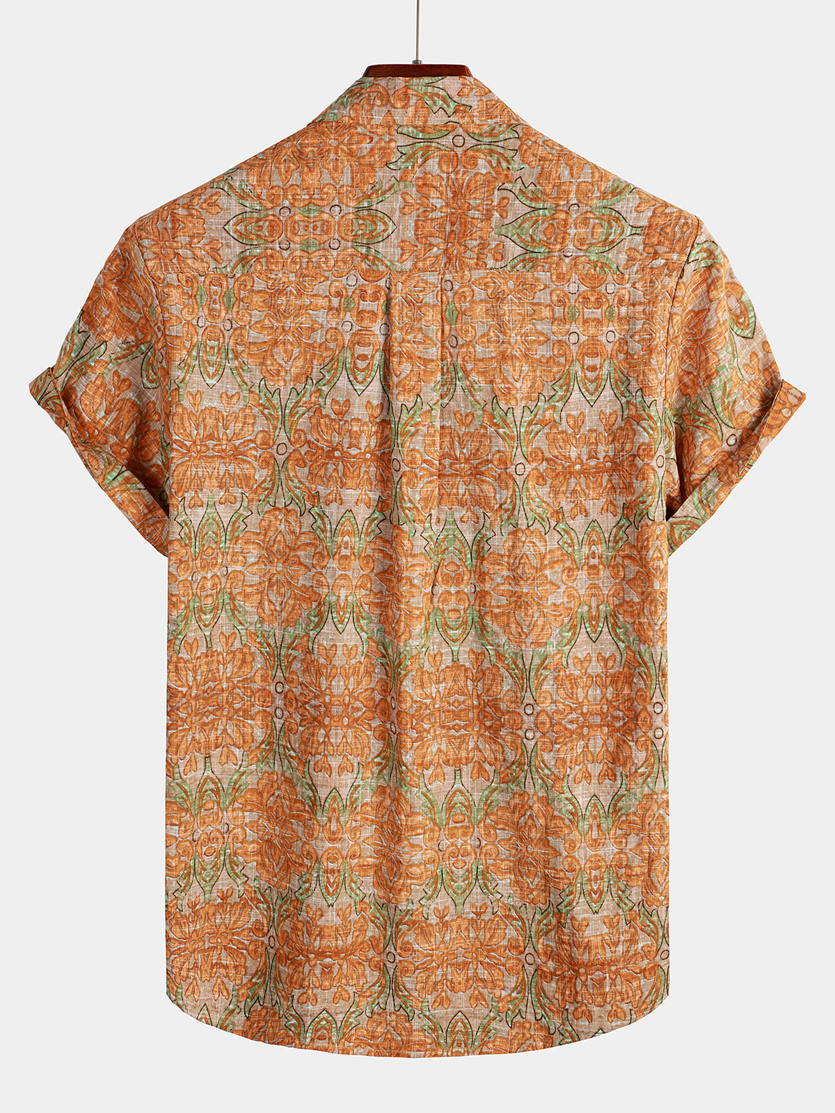 Chemise à manches courtes pour hommes, rétro, décontractée, boutonnée, poche, plage, Vintage, Orange