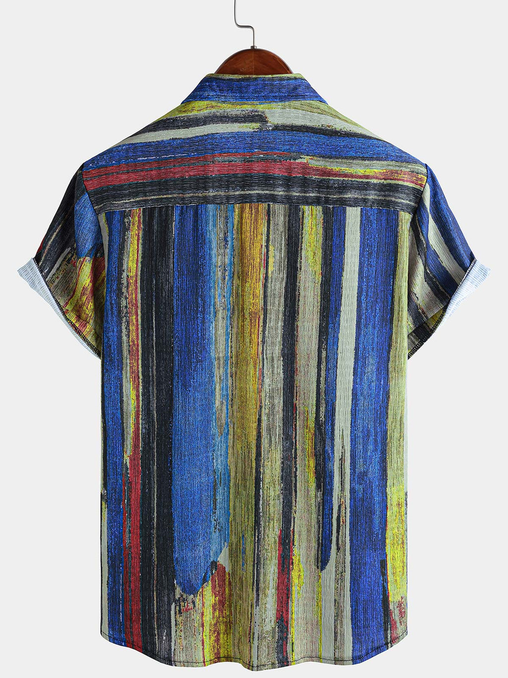 Chemise d'été à manches courtes pour homme, style vintage, rayée jaune