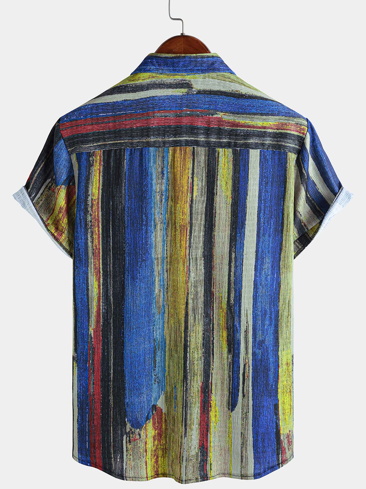 Chemise d'été à manches courtes pour homme, style vintage, rayée jaune