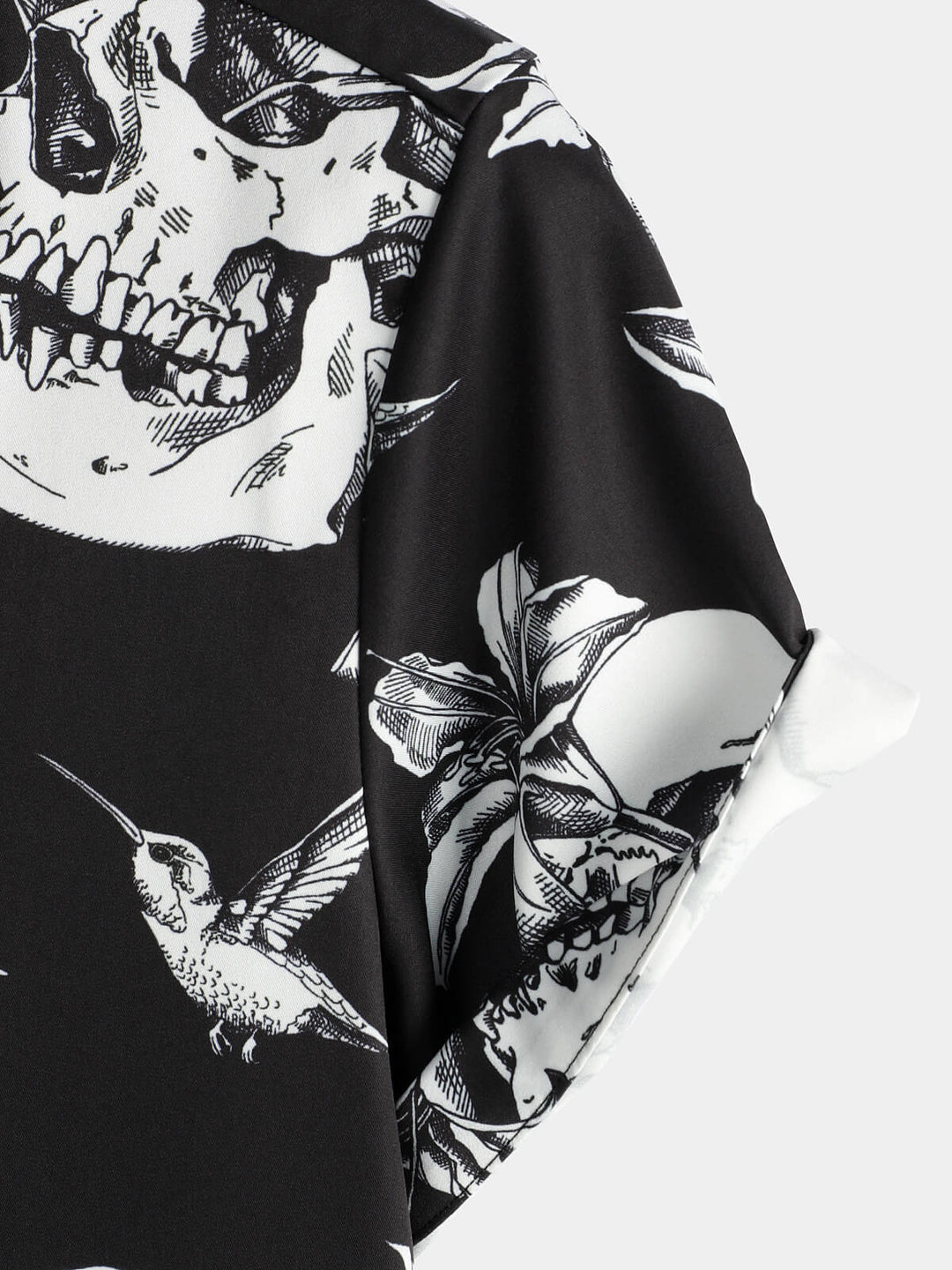Chemise hawaïenne noire à manches courtes pour homme Skull Hummingbird Punk Rocker Cool Rock Button Up