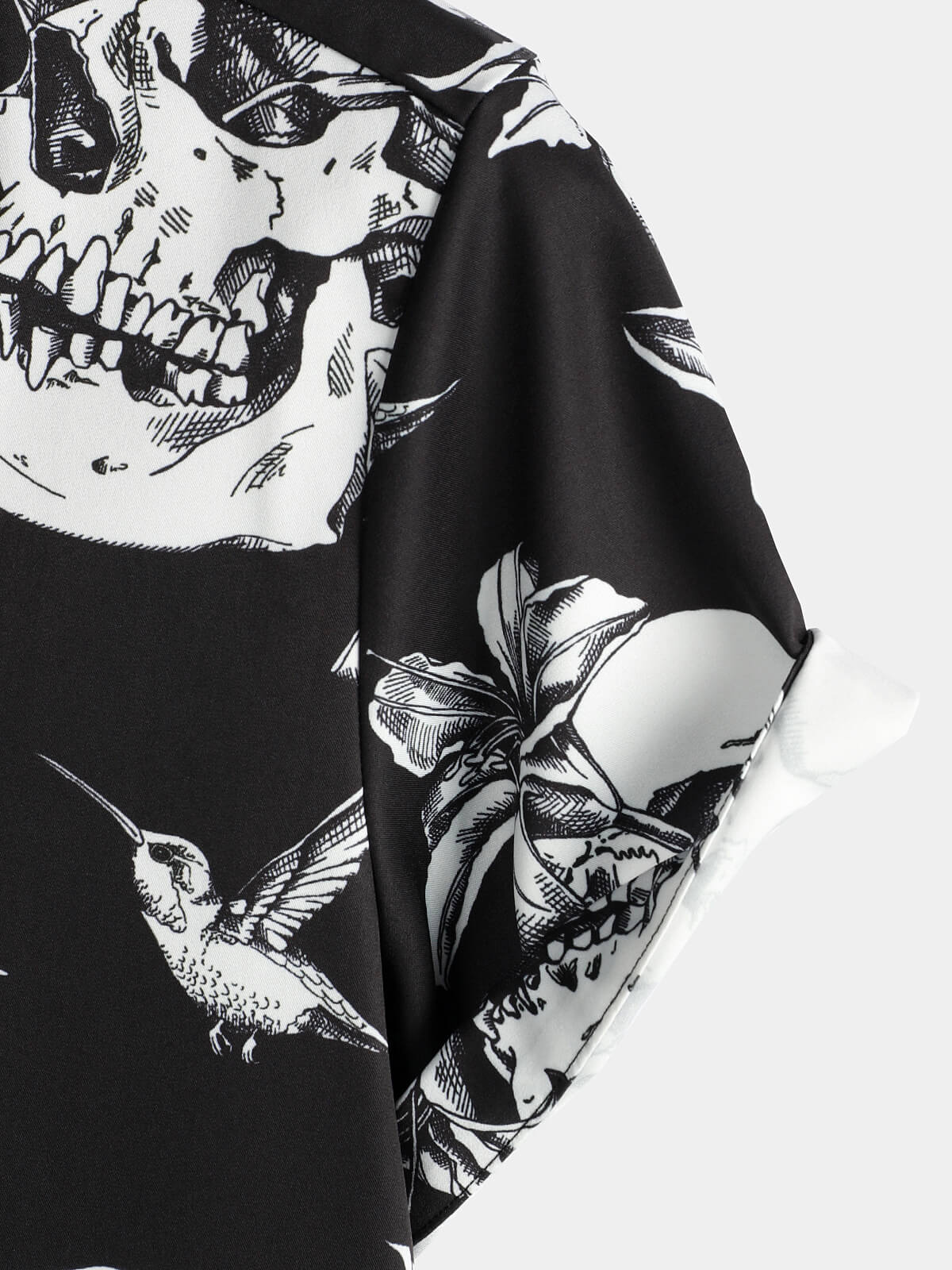 Chemise hawaïenne noire à manches courtes pour homme Skull Hummingbird Punk Rocker Cool Rock Button Up