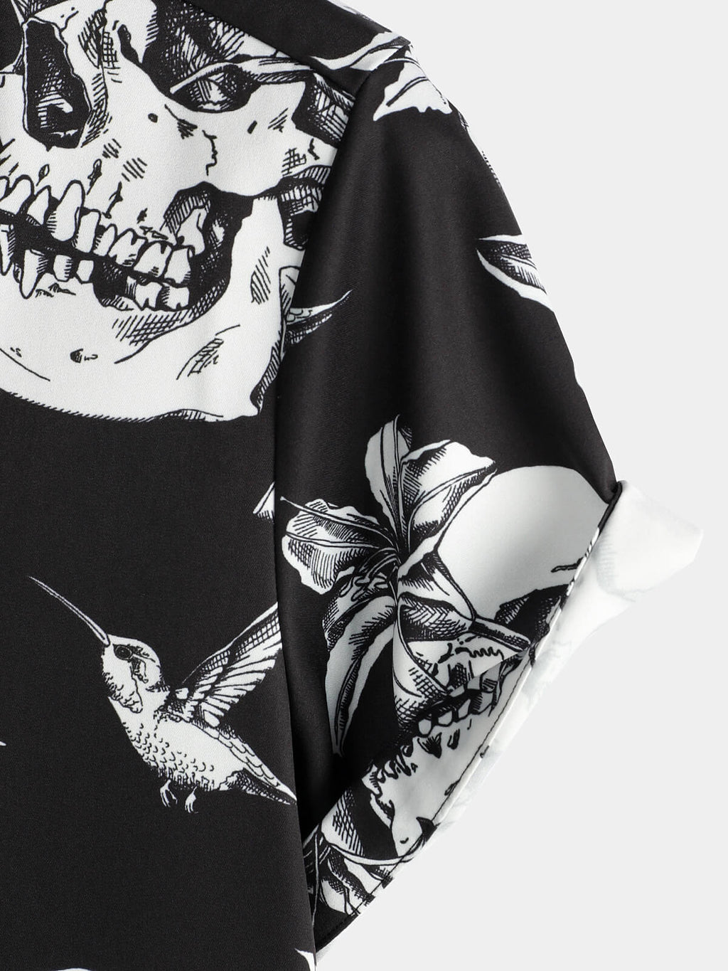 Chemise Hawaïenne Noire à Manches Courtes pour Homme avec Crâne, Colibri et Style Punk Rock