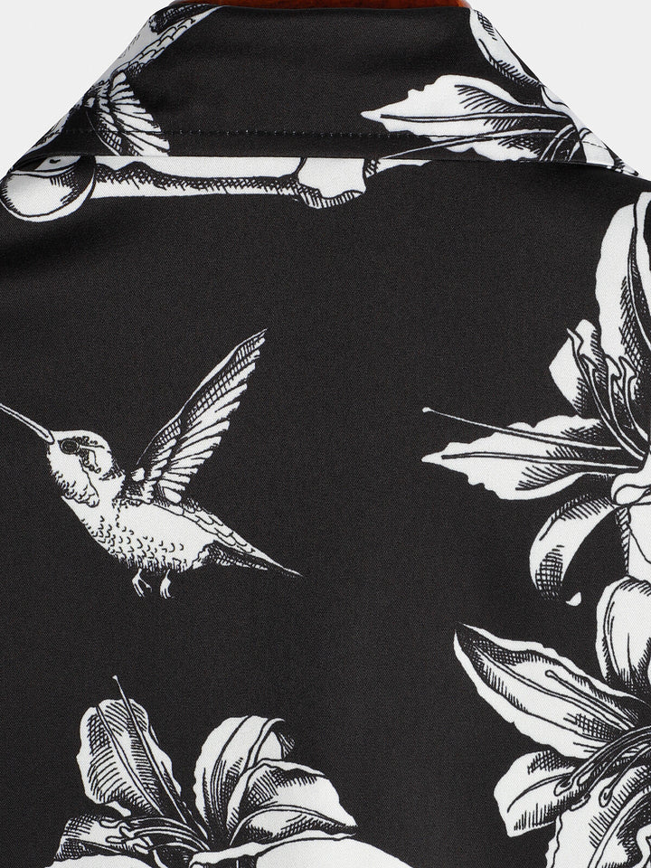 Chemise hawaïenne noire à manches courtes pour homme Skull Hummingbird Punk Rocker Cool Rock Button Up