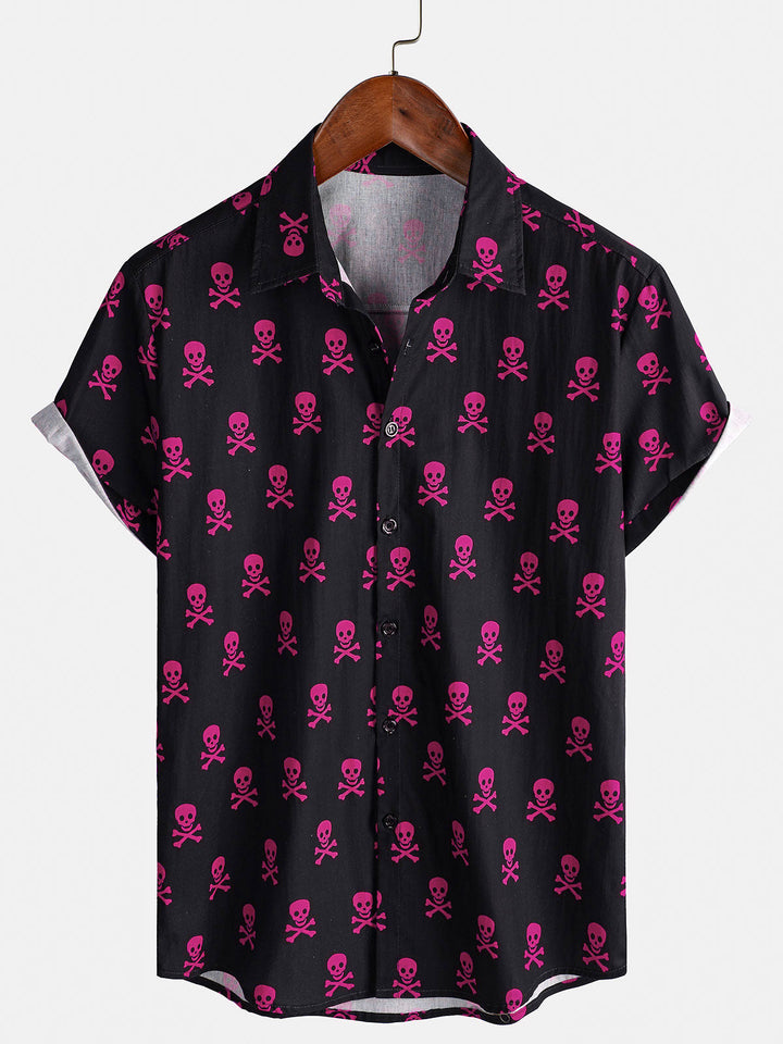 Chemise à manches courtes pour hommes, crâne rose, Punk Rock, vacances, coton, respirant, Cool, été