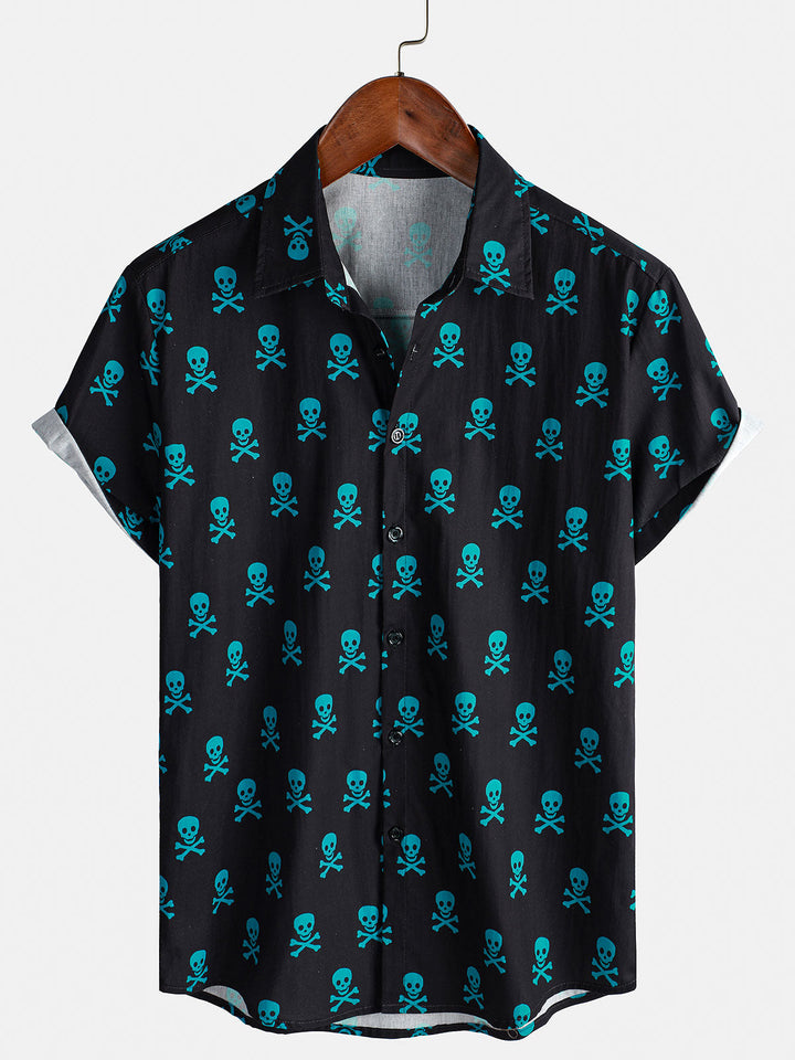 Chemise à manches courtes pour hommes, crâne Punk Rock, vacances plage, coton respirant, Cool, été