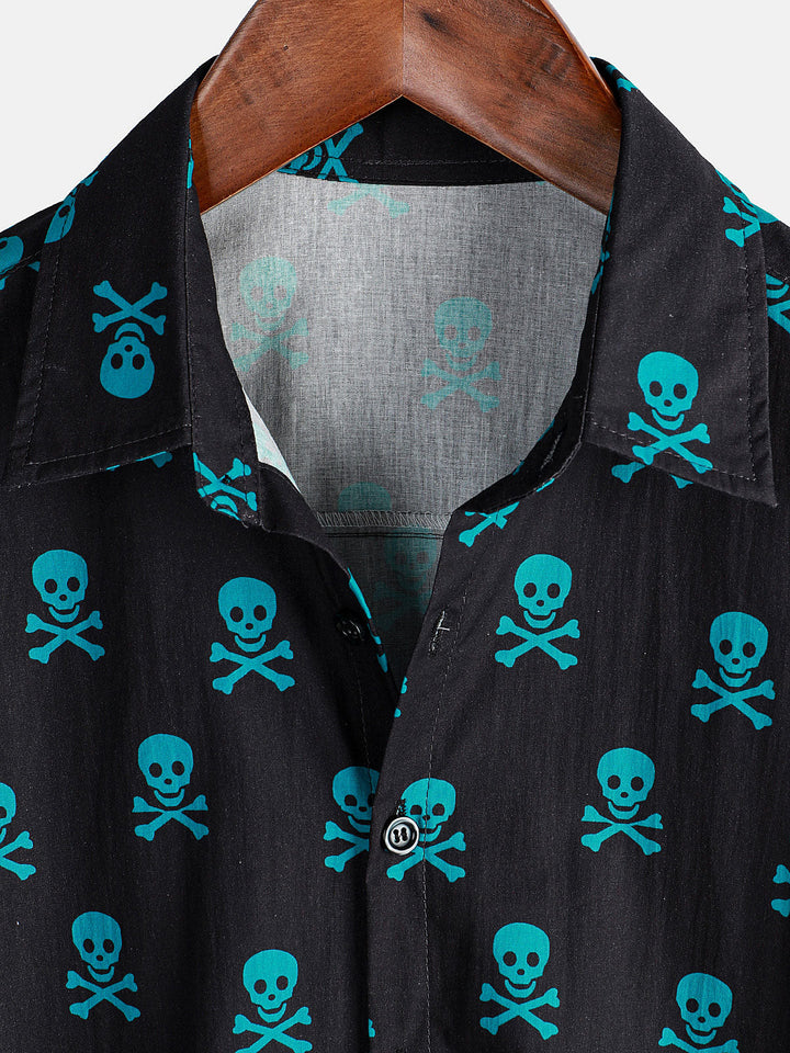 Chemise à manches courtes pour hommes, crâne Punk Rock, vacances plage, coton respirant, Cool, été