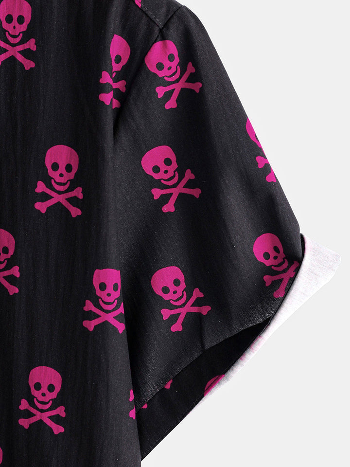Chemise à manches courtes pour hommes, crâne rose, Punk Rock, vacances, coton, respirant, Cool, été