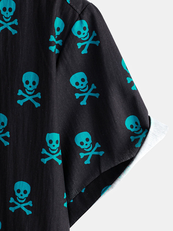 Chemise à manches courtes pour hommes, crâne Punk Rock, vacances plage, coton respirant, Cool, été