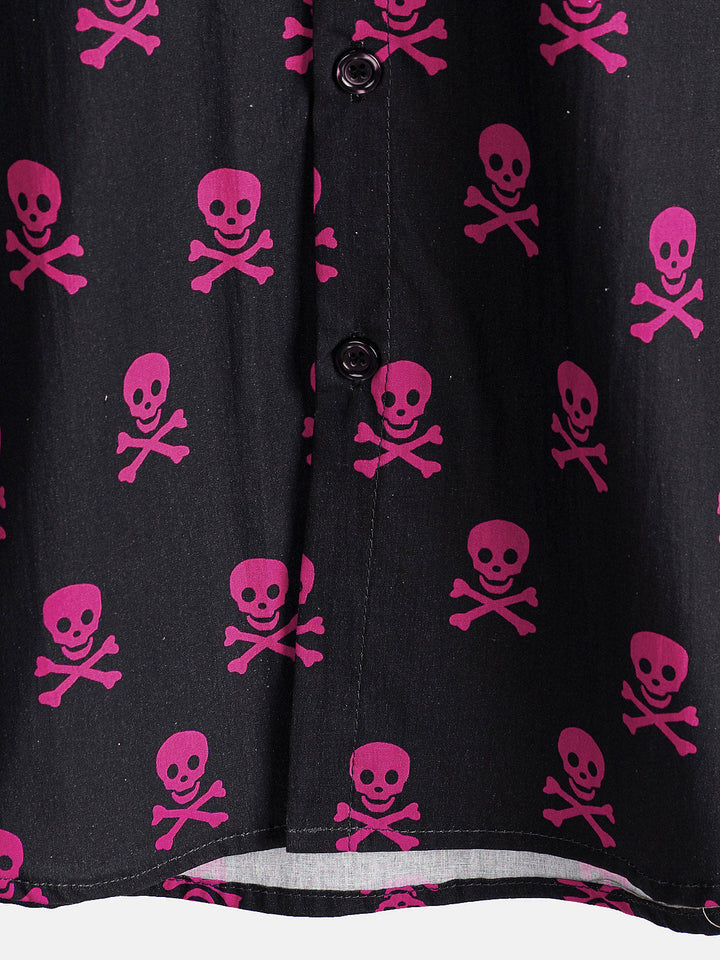 Chemise à manches courtes pour hommes, crâne rose, Punk Rock, vacances, coton, respirant, Cool, été