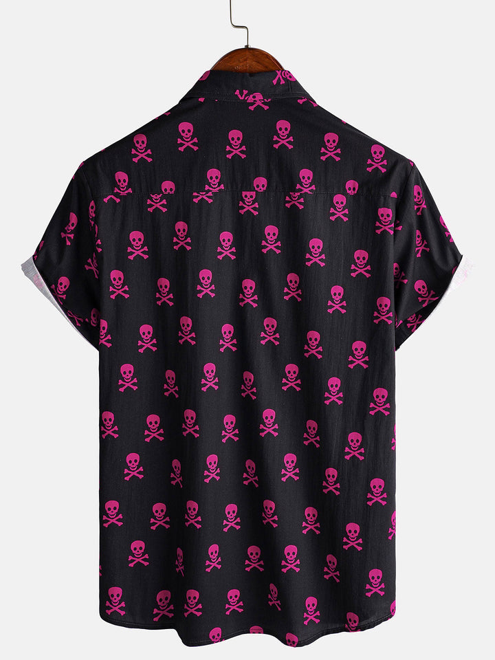 Chemise à manches courtes pour hommes, crâne rose, Punk Rock, vacances, coton, respirant, Cool, été