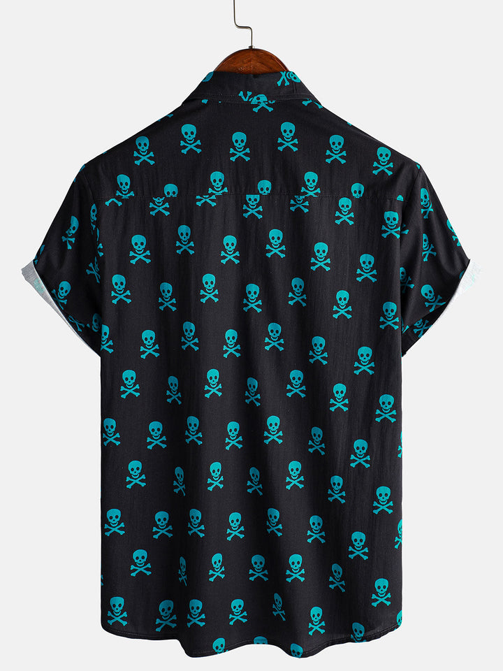 Chemise à manches courtes pour hommes, crâne Punk Rock, vacances plage, coton respirant, Cool, été