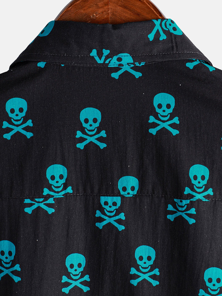 Chemise à manches courtes pour hommes, crâne Punk Rock, vacances plage, coton respirant, Cool, été