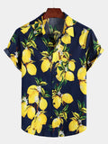 Chemise Hawaïenne à Manches Courtes avec Imprimé de Citron Tropical Jaune pour Homme