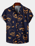 Chemise hawaïenne Aloha à manches courtes avec imprimé tête de mort orange pour homme