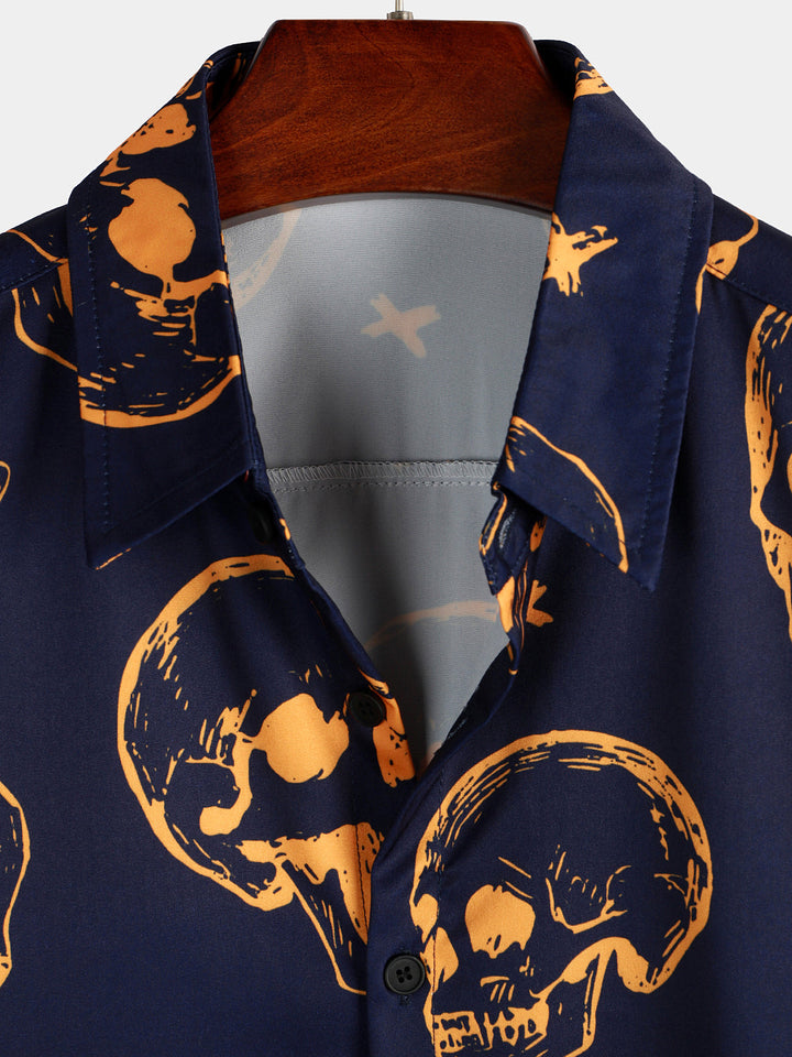 Chemise hawaïenne Aloha à manches courtes avec imprimé tête de mort orange pour homme