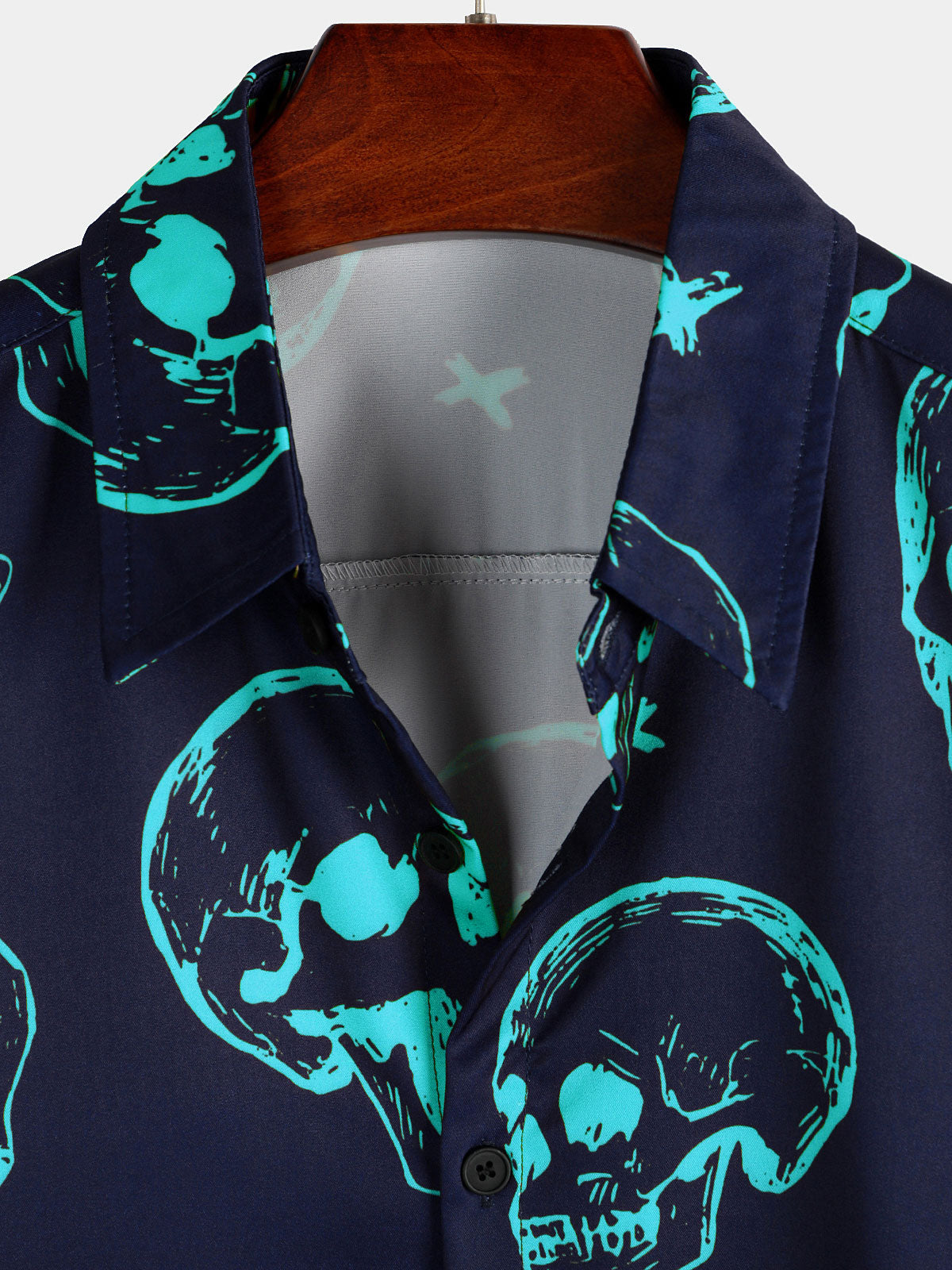 Chemise hawaïenne Aloha à manches courtes pour hommes, imprimé tête de mort bleue, bouton graphique artistique